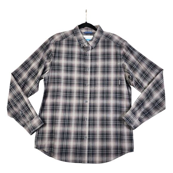 Columbia Mens Out and Back Long Sleeve Shirt Size Medium Black Backland Tartan - Picture 1 of 10
